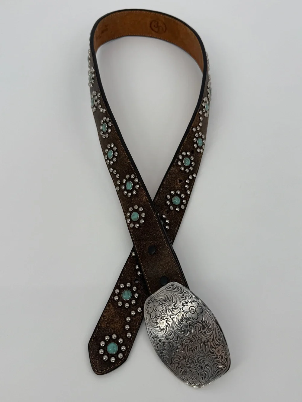 DDD Leather Studded Belt With Silver Buckle